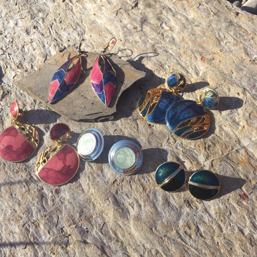 80's Style Enamel Earrings lot of 5